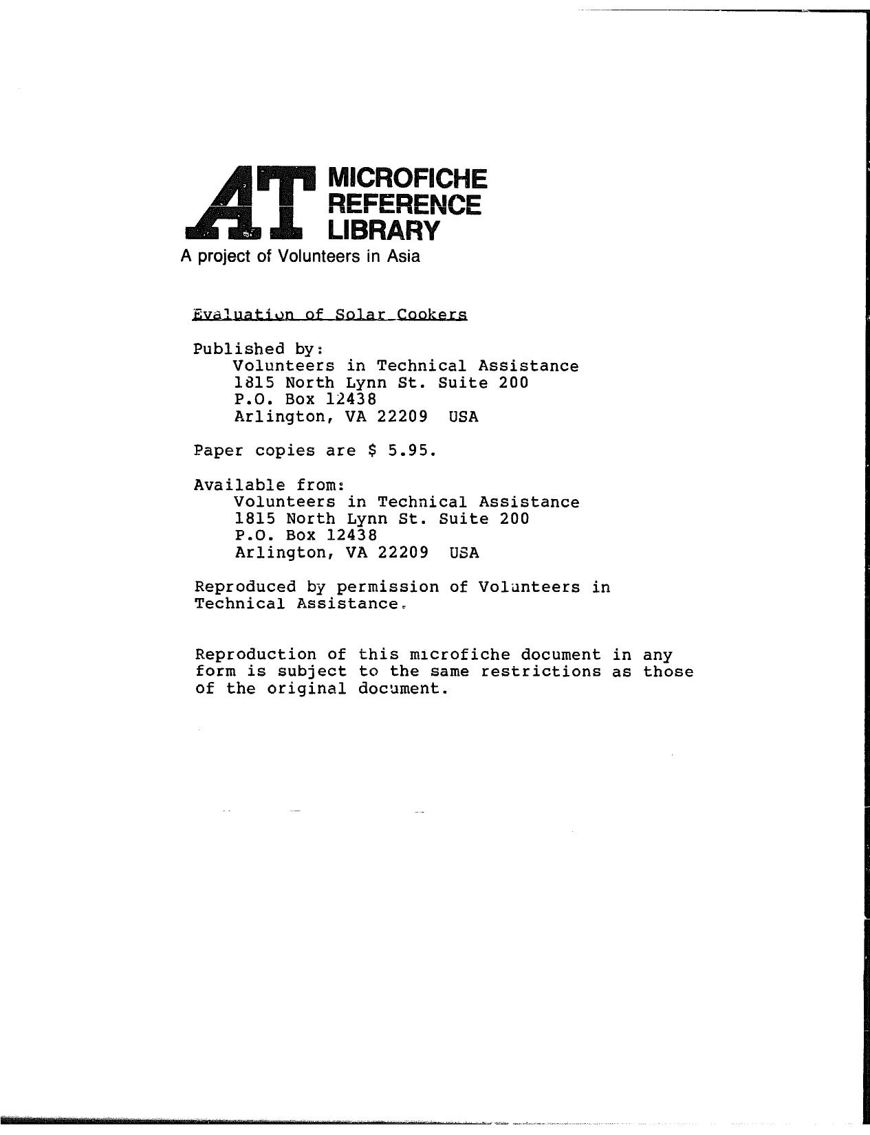 Evaluation of Solar Cookers by Unknown