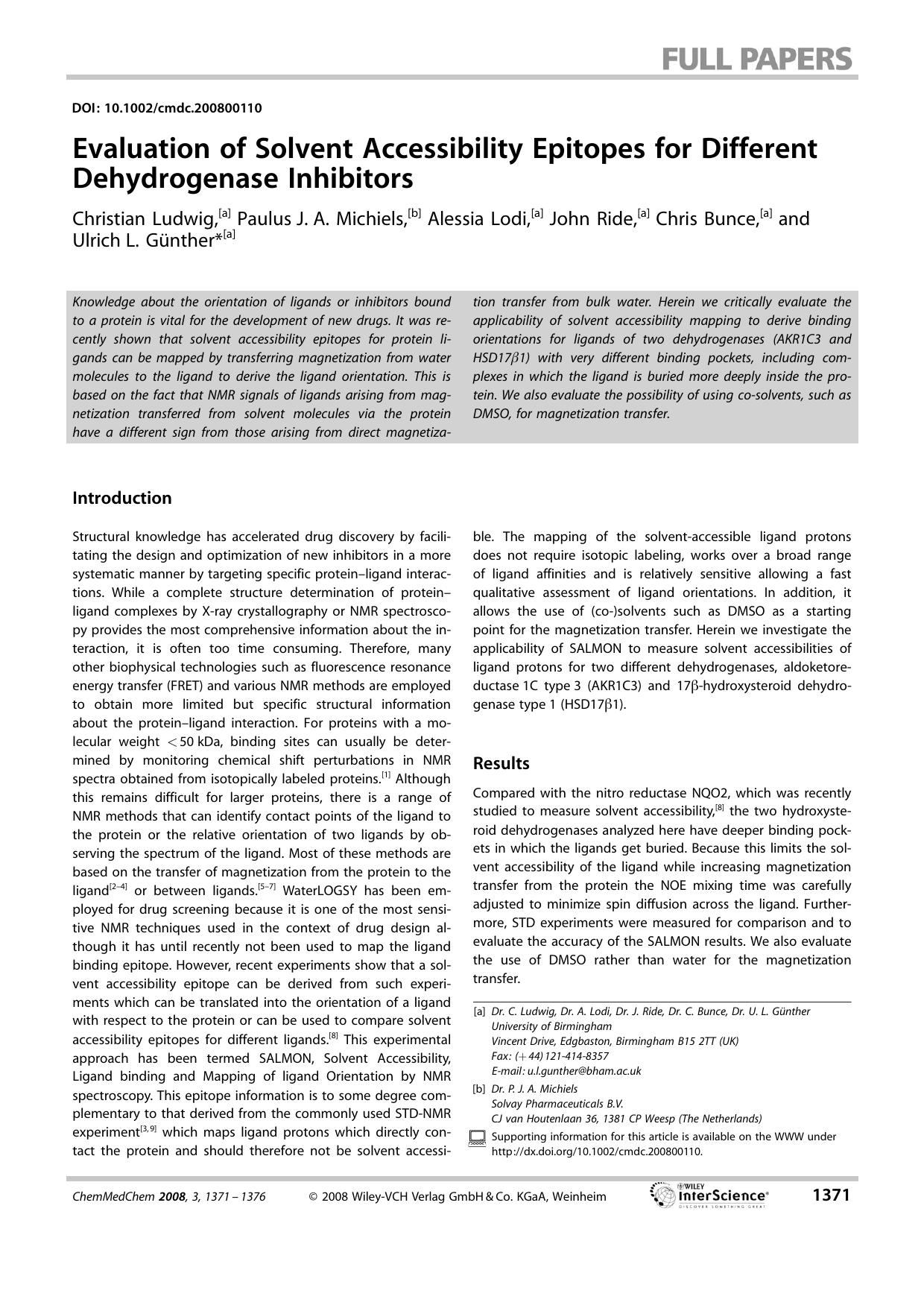 Evaluation of Solvent Accessibility Epitopes for Different Dehydrogenase Inhibitors by Unknown