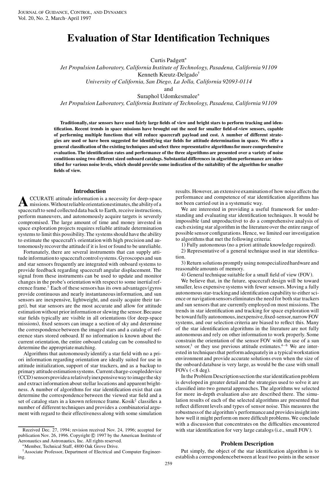 Evaluation of Star Identification Techniques by Unknown