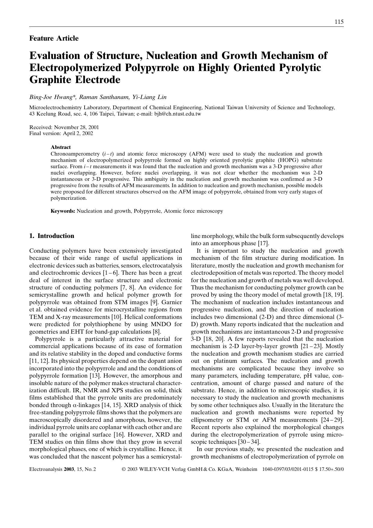 Evaluation of Structure, Nucleation and Growth Mechanism of Electropolymerized Polypyrrole on Highly Oriented Pyrolytic Graphite Electrode by Unknown