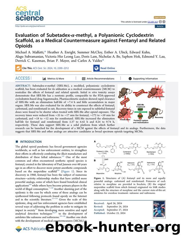 Evaluation of Subetadex-Î±-methyl, a Polyanionic Cyclodextrin Scaffold, as a Medical Countermeasure against Fentanyl and Related Opioids by unknow