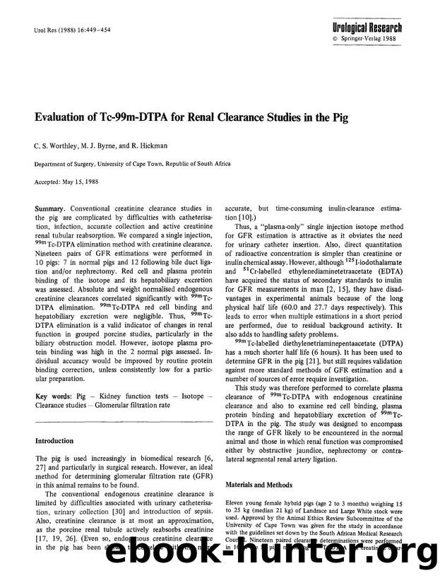Evaluation of Tc-99m-DTPA for renal clearance studies in the pig by Unknown