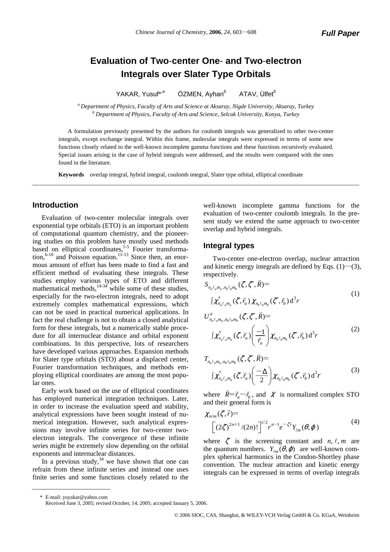 Evaluation of Two-center One- and Two-electron Integrals over Slater Type Orbitals by lhbjs