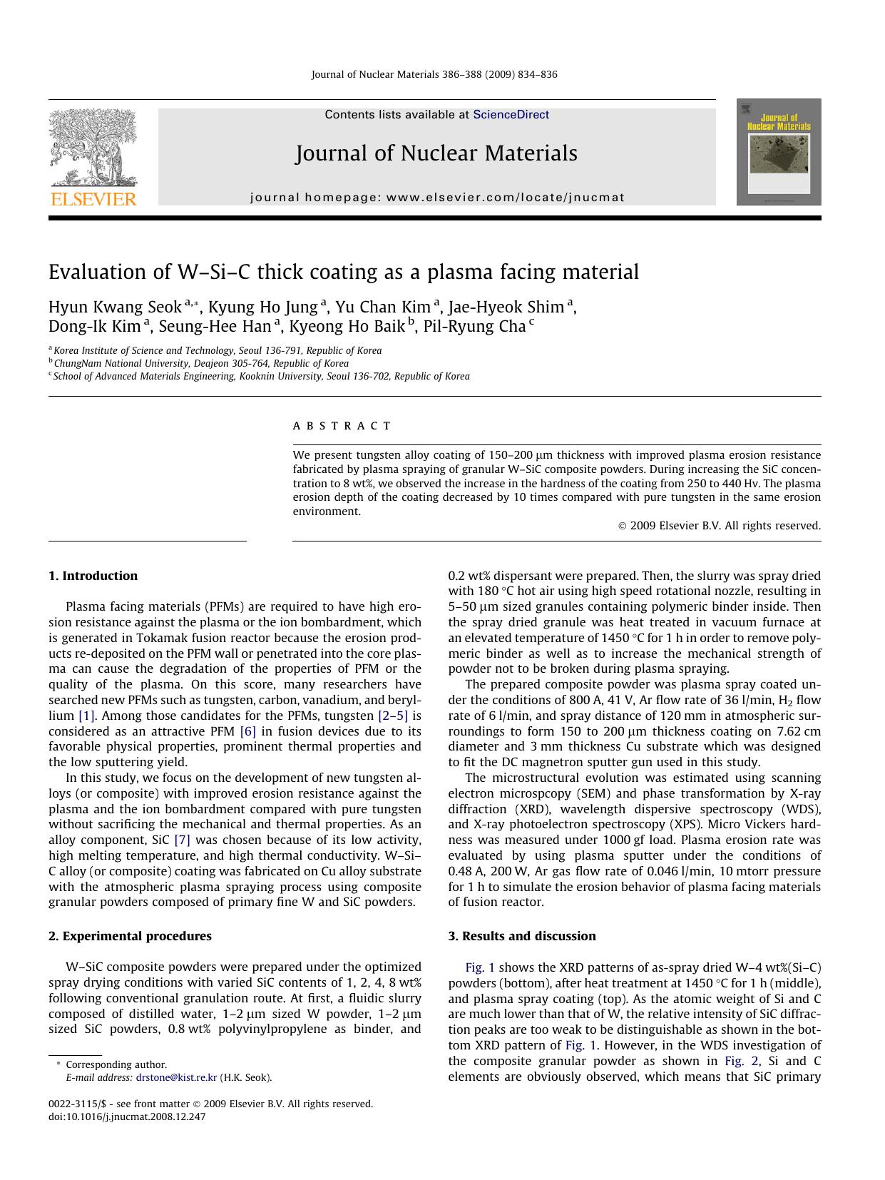 Evaluation of WâSiâC thick coating as a plasma facing material by unknow