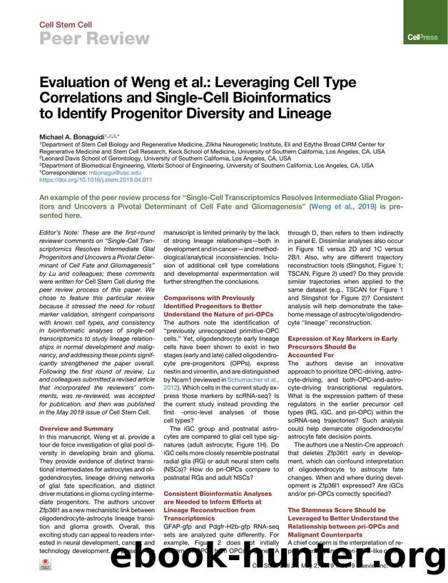 Evaluation of Weng et&nbsp;al.: Leveraging Cell Type Correlations and Single-Cell Bioinformatics to Identify Progenitor Diversity and Lineage by Michael A. Bonaguidi