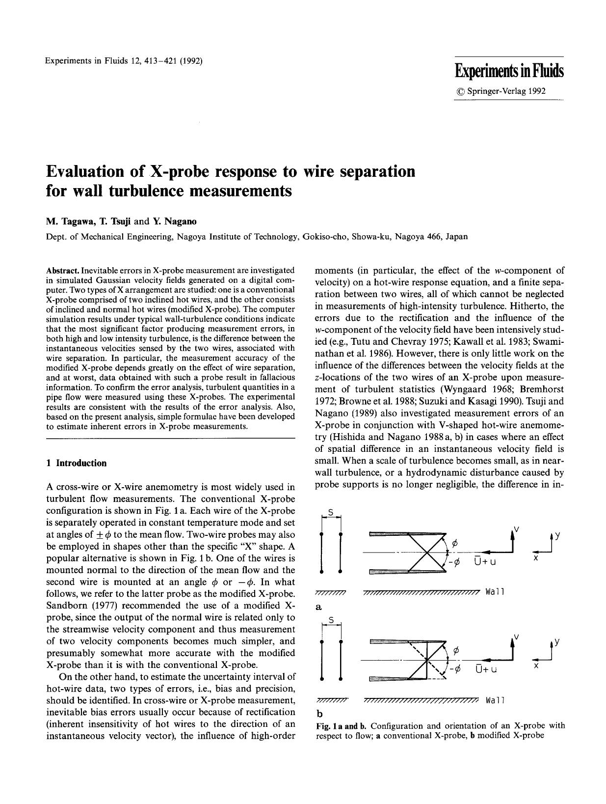 Evaluation of X-probe response to wire separation for wall turbulence measurements by Unknown