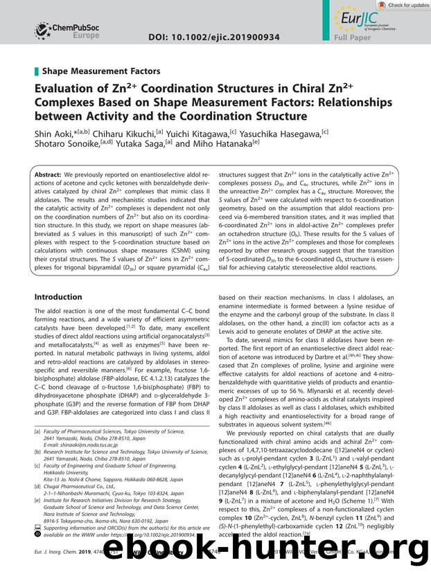 Evaluation of Zn2+ Coordination Structures in Chiral Zn2+ Complexes Based on Shape Measurement Factors: Relationships between Activity and the Coordination Structure by Unknown