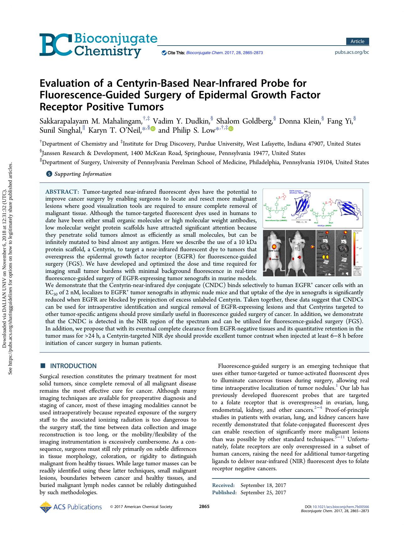 Evaluation of a Centyrin-Based Near-Infrared Probe for Fluorescence-Guided Surgery of Epidermal Growth Factor Receptor Positive Tumors by unknow