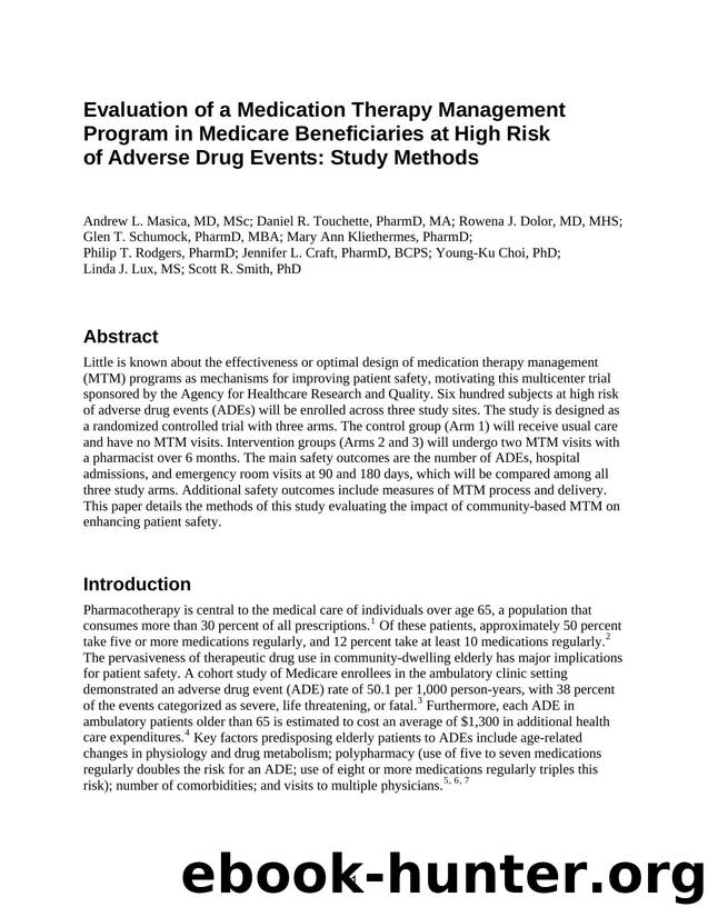 Evaluation of a Medication Therapy Management Program in Medicare Beneficiaries at High Risk of Adverse Drug Events: Study Methods by Agency for Healthcare Research and Quality