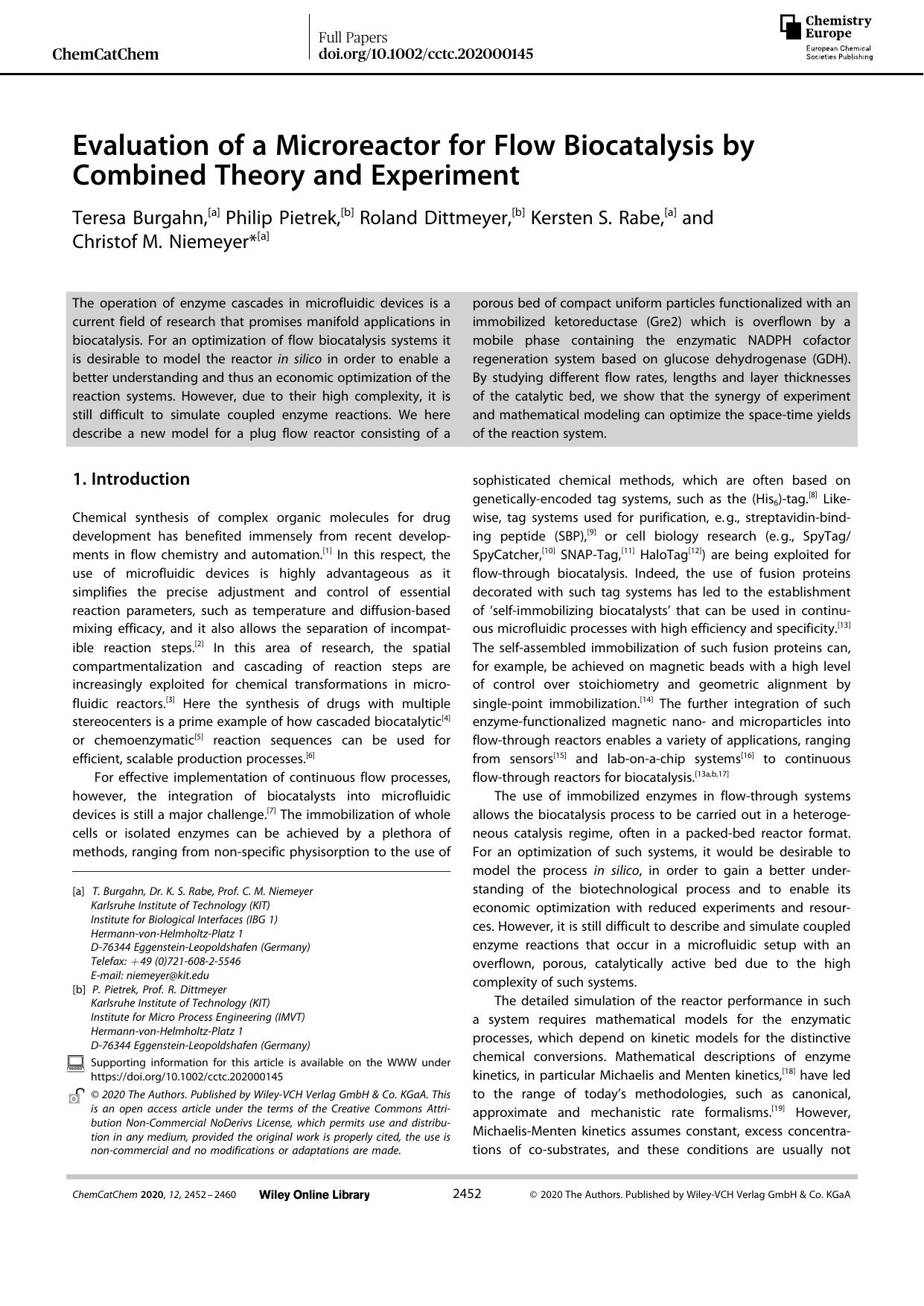 Evaluation of a Microreactor for Flow Biocatalysis by Combined Theory and Experiment by Unknown