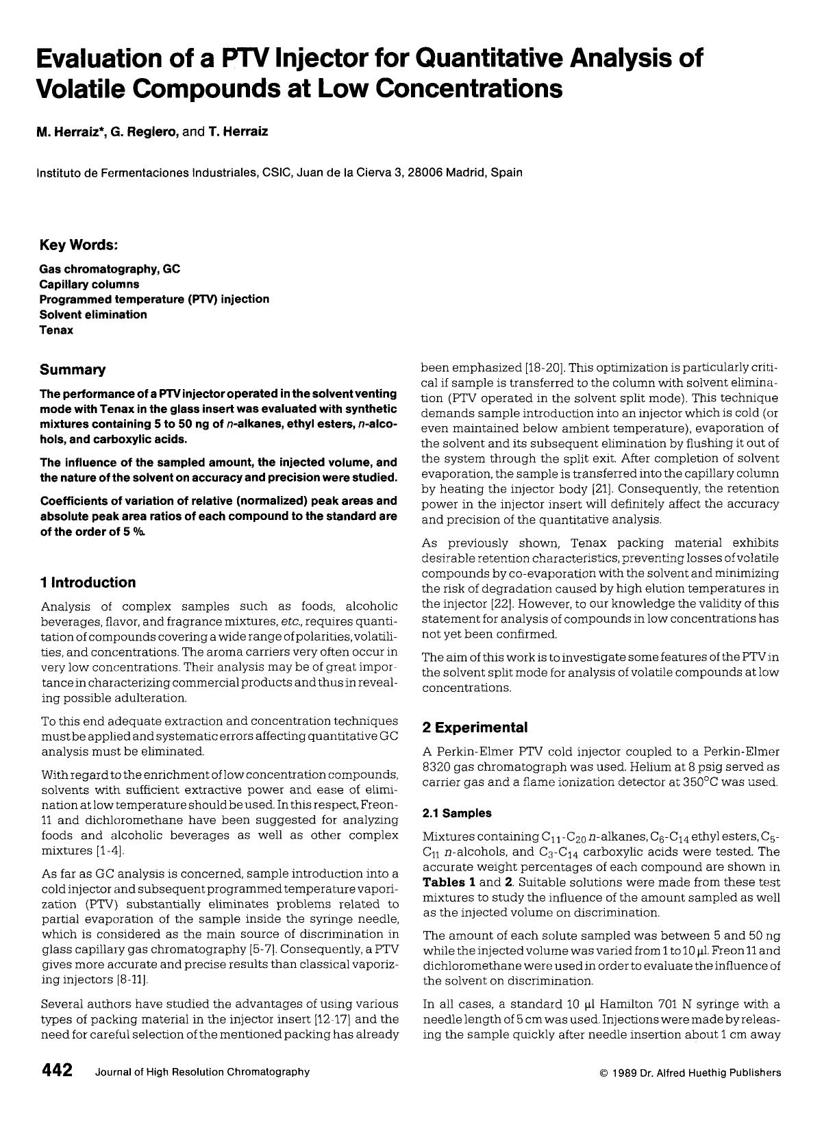 Evaluation of a PTV injector for quantitative analysis of volatile compounds at low concentrations by Unknown