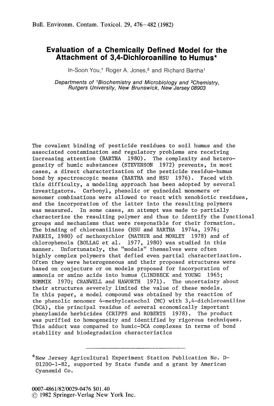 Evaluation of a chemically defined model for the attachment of 3,4-dichloroaniline to humus by Unknown