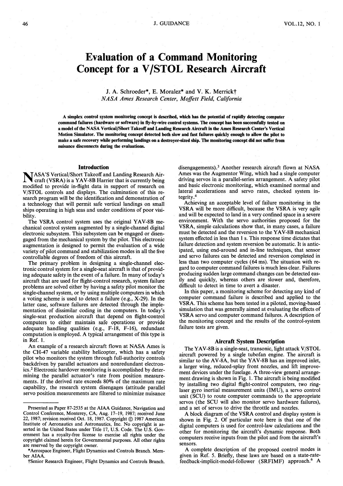 Evaluation of a command monitoring concept for a V STOL Research Aircraft by Unknown