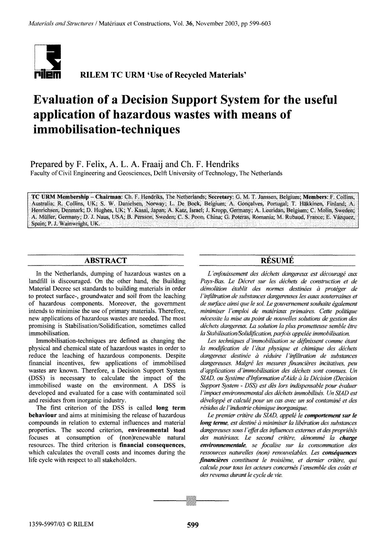 Evaluation of a decision support system for the useful application of hazardous wastes with means of immobilisation-techniques by Unknown
