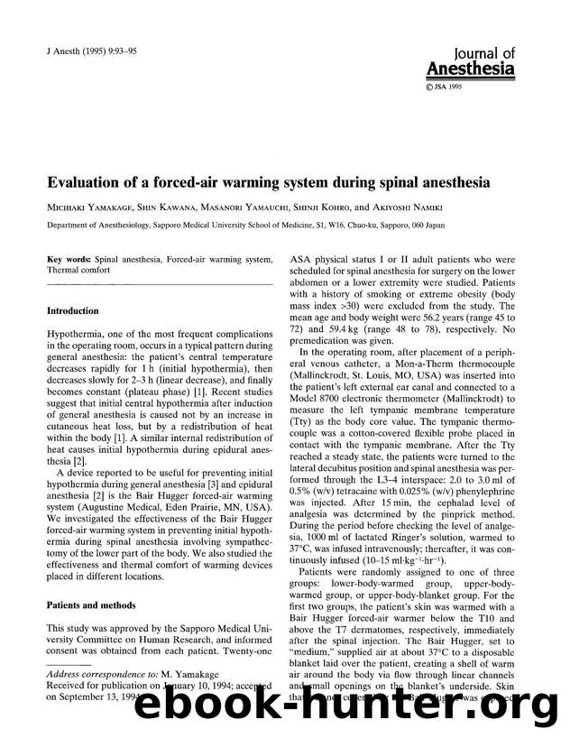 Evaluation of a forced-air warming system during spinal anesthesia by Unknown
