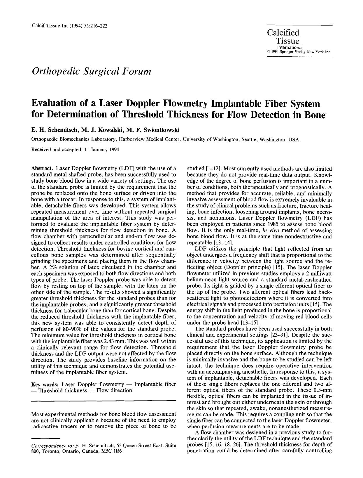 Evaluation of a laser Doppler flowmetry implantable fiber system for determination of threshold thickness for flow detection in bone by Unknown