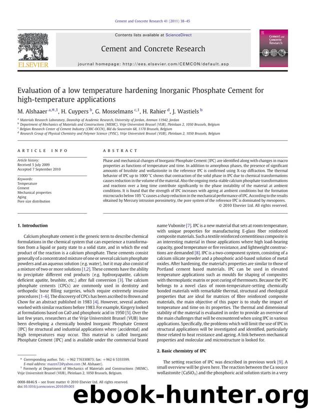 Evaluation of a low temperature hardening Inorganic Phosphate Cement for high-temperature applications by M. Alshaaer & H. Cuypers & G. Mosselmans & H. Rahier & J. Wastiels