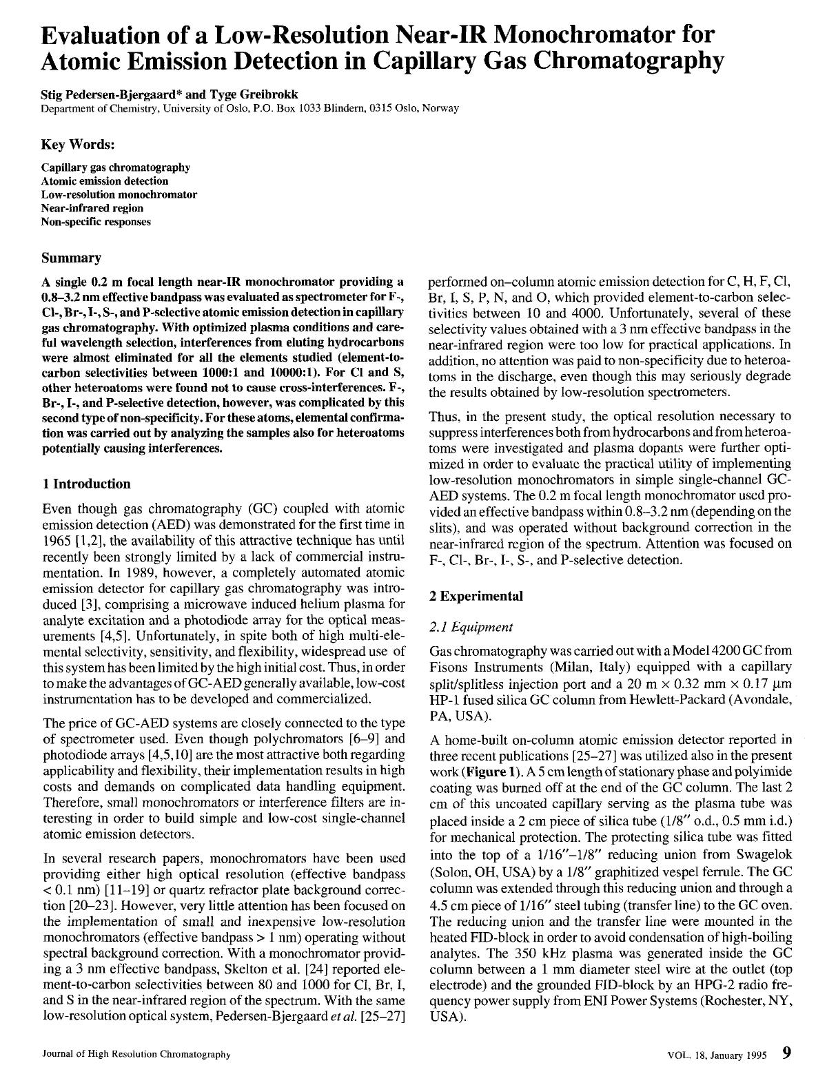 Evaluation of a low-resolution near-IR monochromator for atomic emission detection in capillary gas chromatography by Unknown