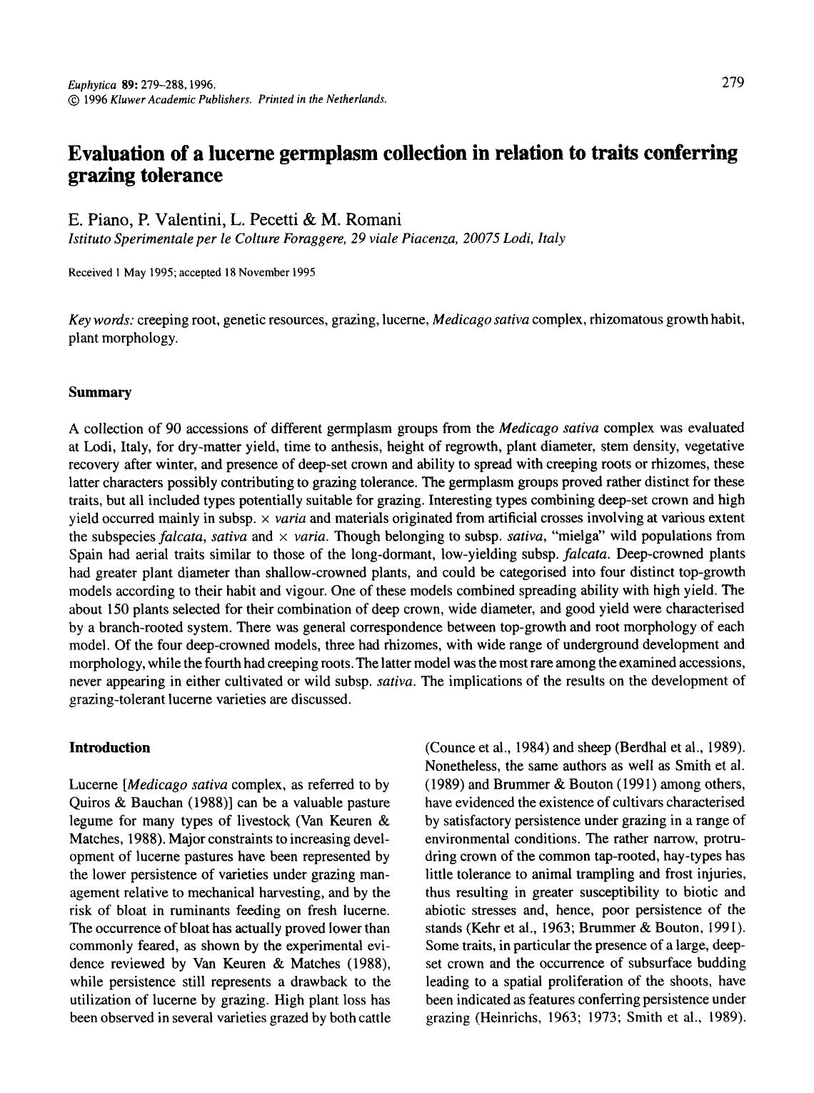 Evaluation of a lucerne germplasm collection in relation to traits conferring grazing tolerance by Unknown