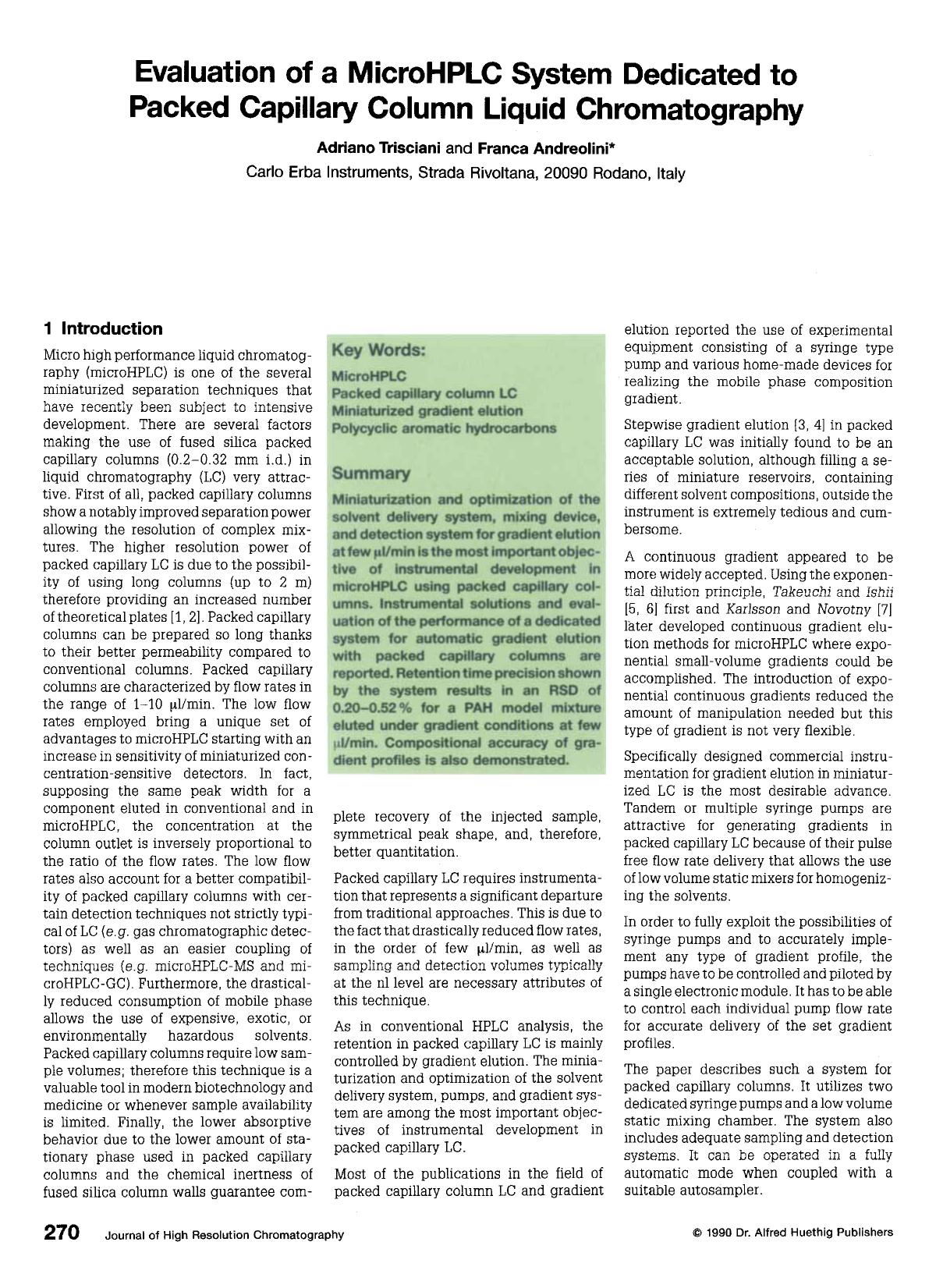 Evaluation of a microHPLC system dedictaed to packed capillary column liquid chromatography by Unknown