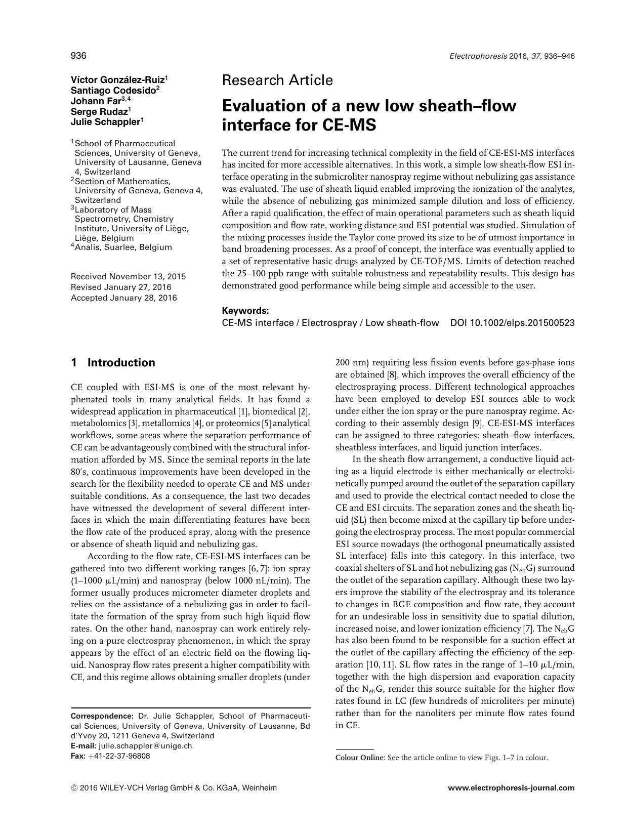 Evaluation of a new low sheath–flow interface for CE‐MS by Unknown
