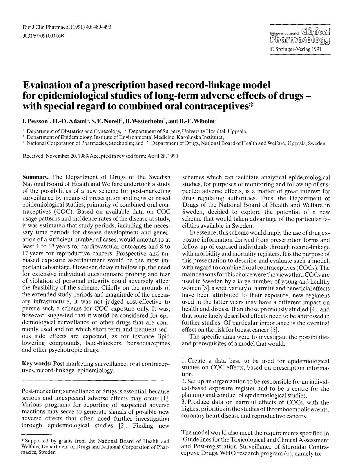 Evaluation of a prescription based record-linkage model for epidemiological studies of long-term adverse effects of drugs — with special regard to combined oral contraceptives by Unknown