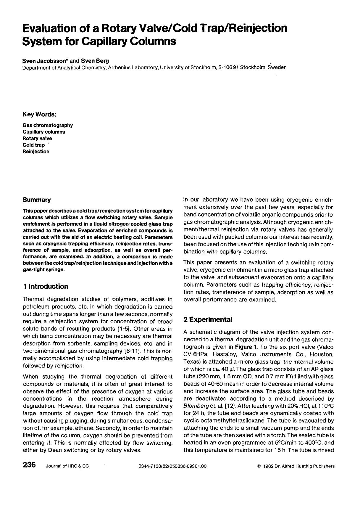Evaluation of a rotary valvecold trapreinjection system for capillary columns by Unknown