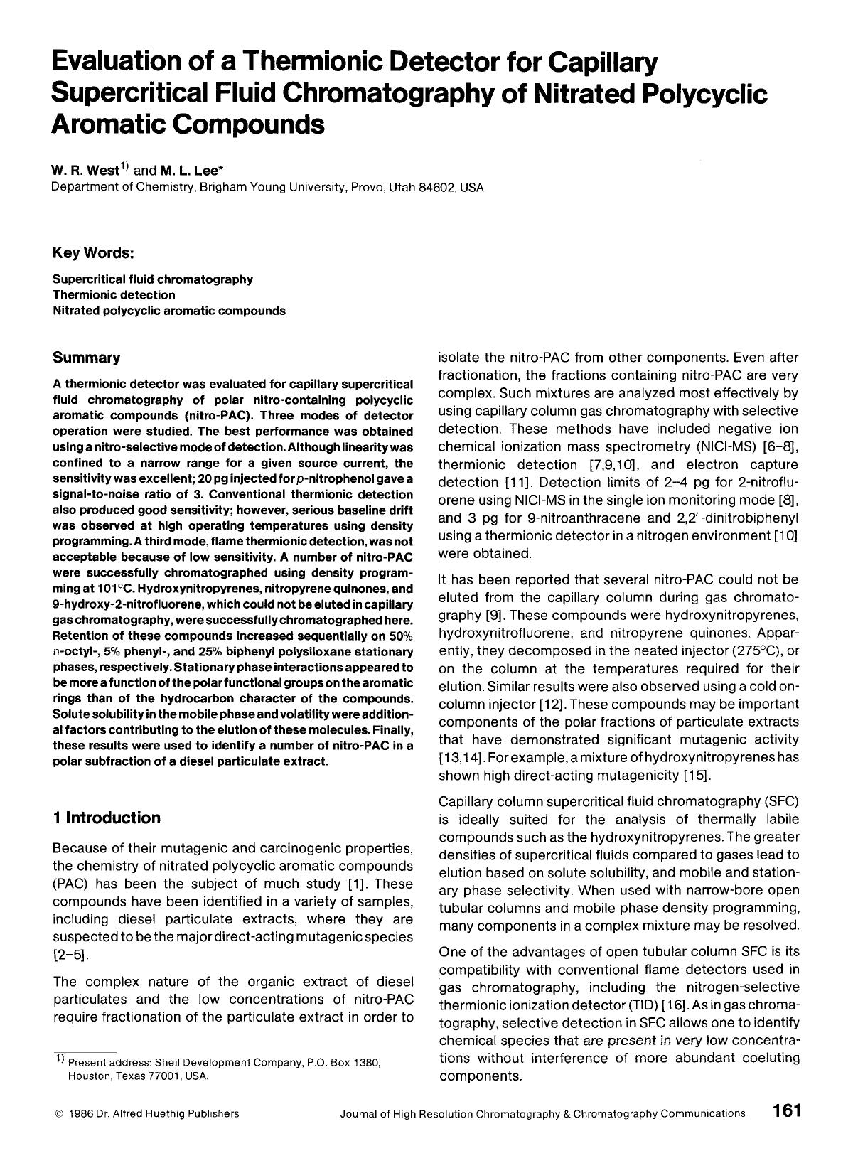 Evaluation of a thermionic detector for capillary supercritical fluid chromatography of nitrated polycyclic aromatic compounds by Unknown