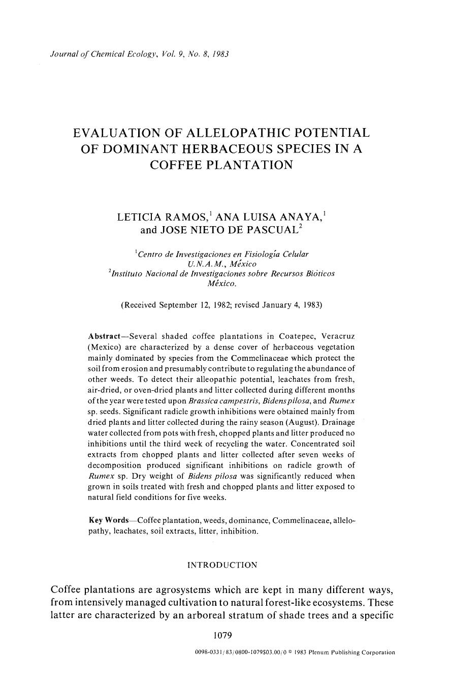 Evaluation of allelopathic potential of dominant herbaceous species in a coffee plantation by Unknown