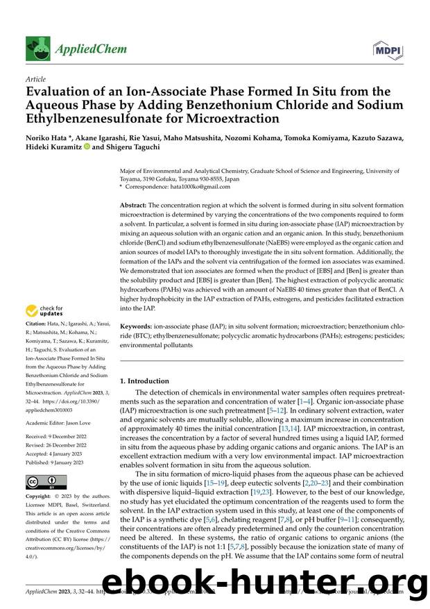 Evaluation of an Ion-Associate Phase Formed In Situ from the Aqueous Phase by Adding Benzethonium Chloride and Sodium Ethylbenzenesulfonate for Microextraction by unknow