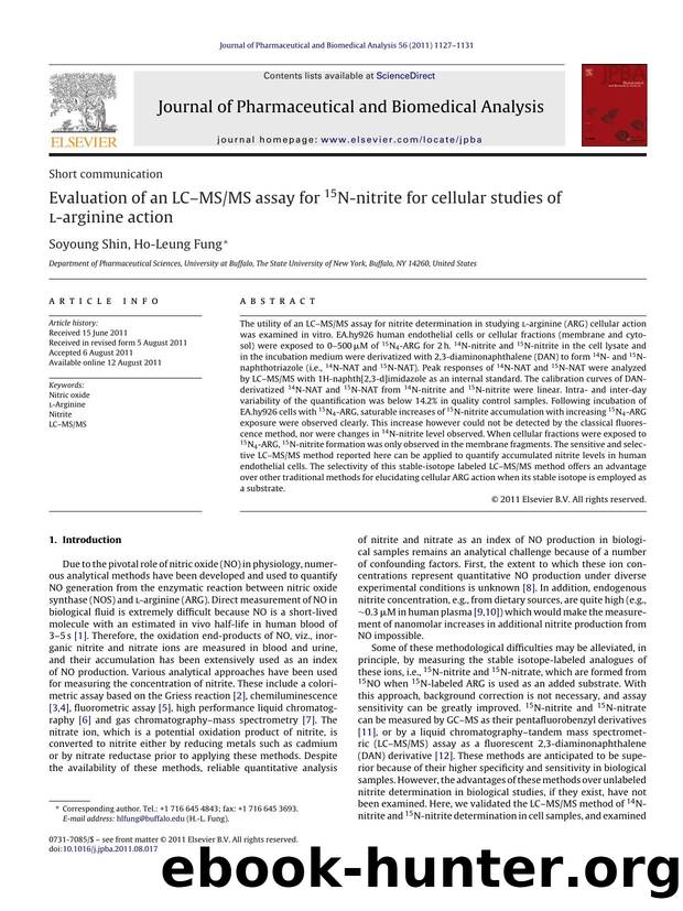Evaluation of an LCÃ¢â¬âMSMS assay for 15N-nitrite for cellular studies of l-arginine action by Soyoung Shin