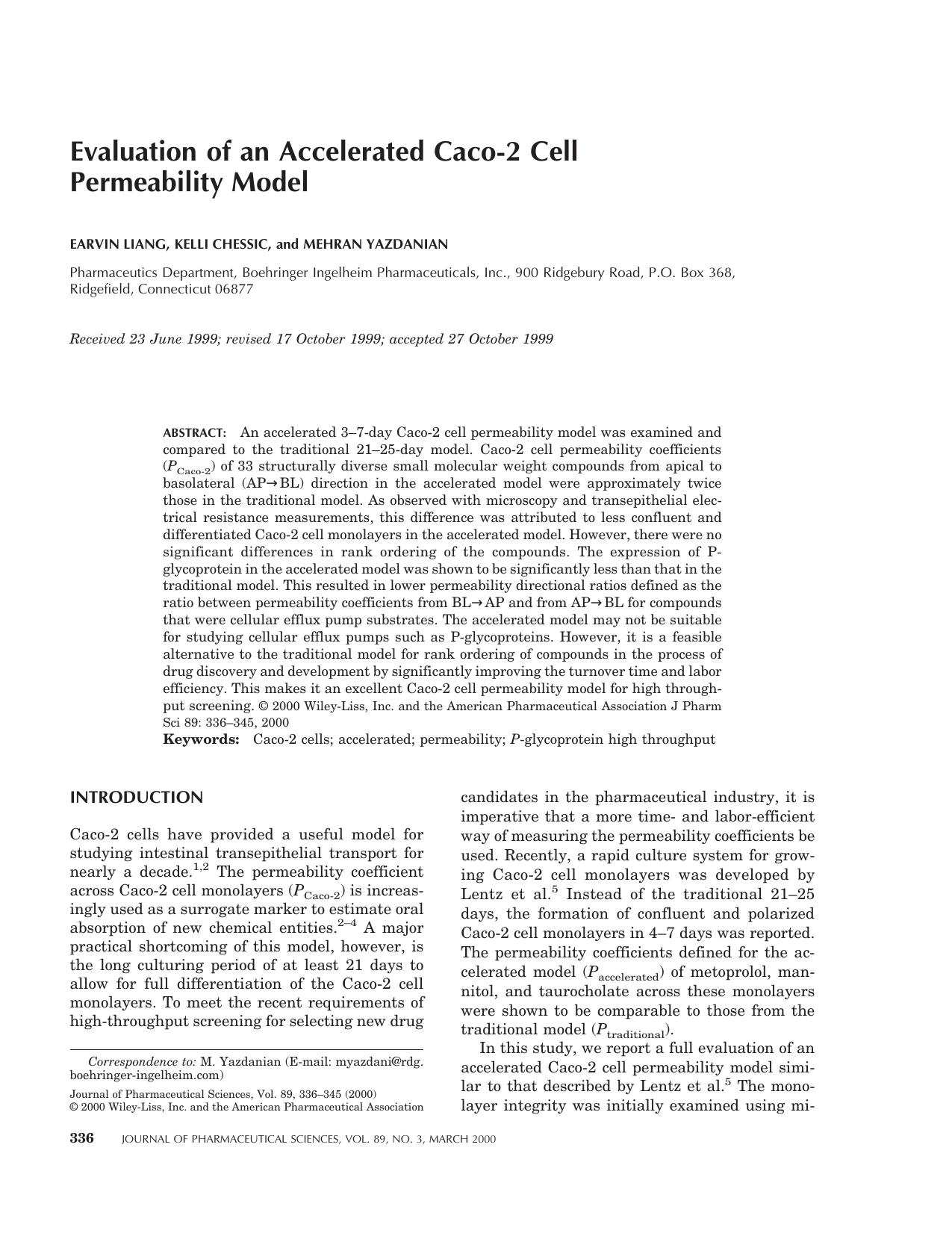 Evaluation of an accelerated Caco-2 cell permeability model by Unknown
