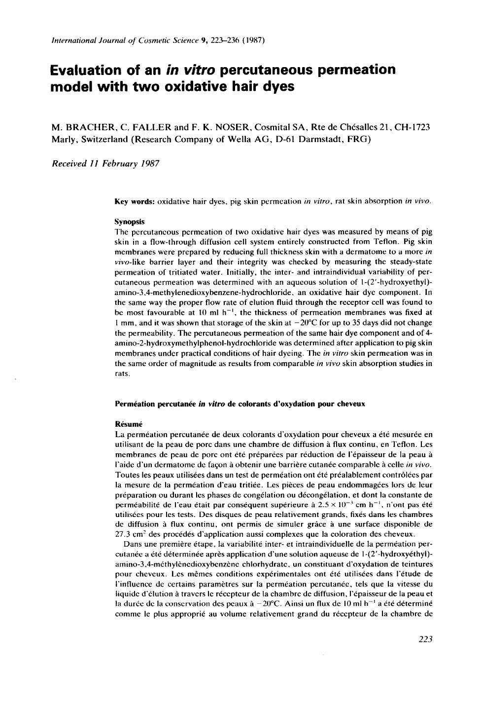 Evaluation of an in vitro percutaneous permeation model with two oxidative hair dyes by Unknown