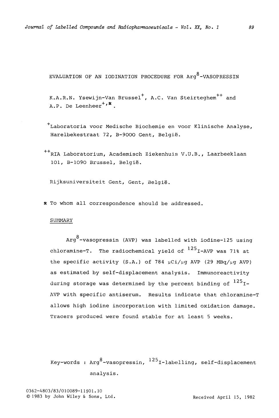 Evaluation of an iodination procedure for arg8-vasopressin by Unknown