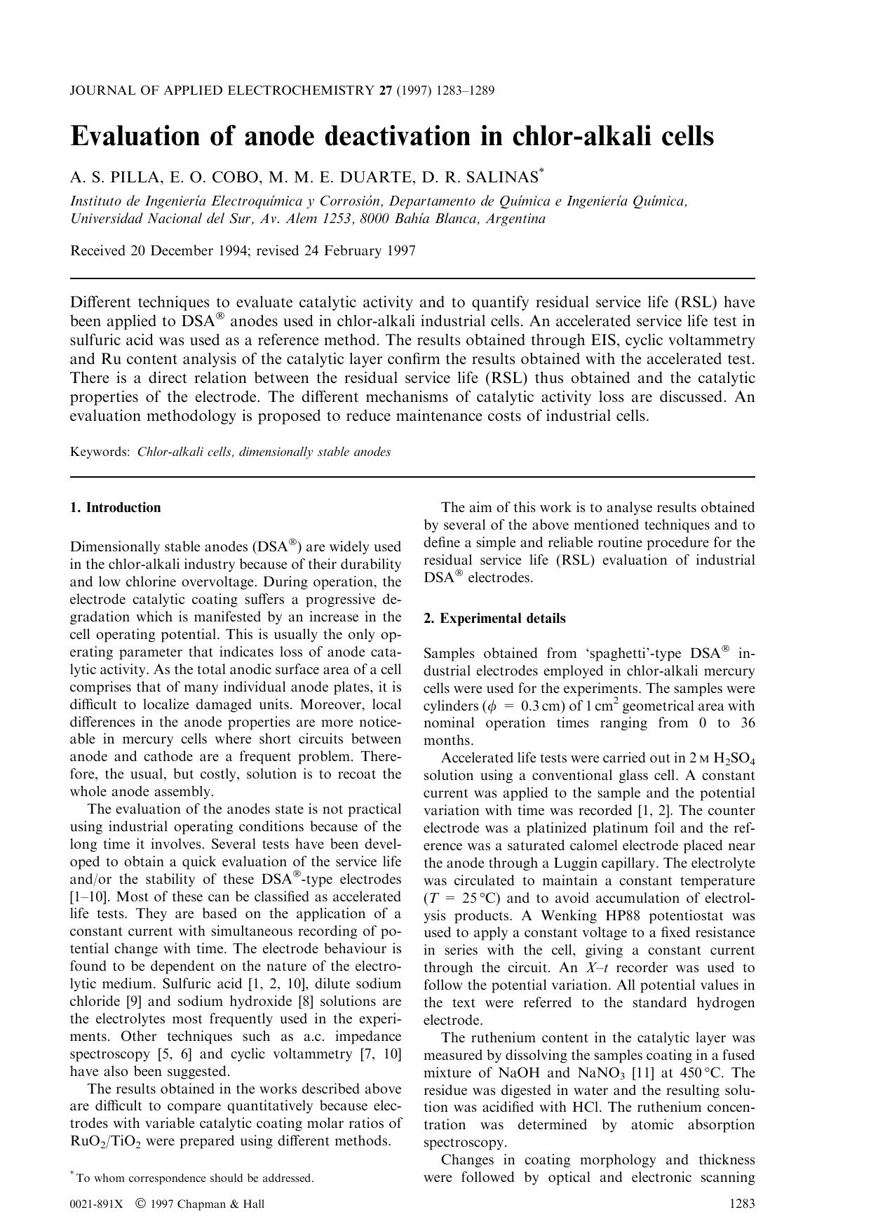 Evaluation of anode deactivation in chlor-alkali cells by Unknown