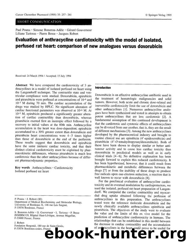 Evaluation of anthracycline cardiotoxicity with the model of isolated, perfused rat heart: comparison of new analogues versus doxorubicin by Unknown