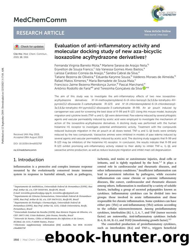 Evaluation of anti-inflammatory activity and molecular docking study of new aza-bicyclic isoxazoline acylhydrazone derivatives by unknow