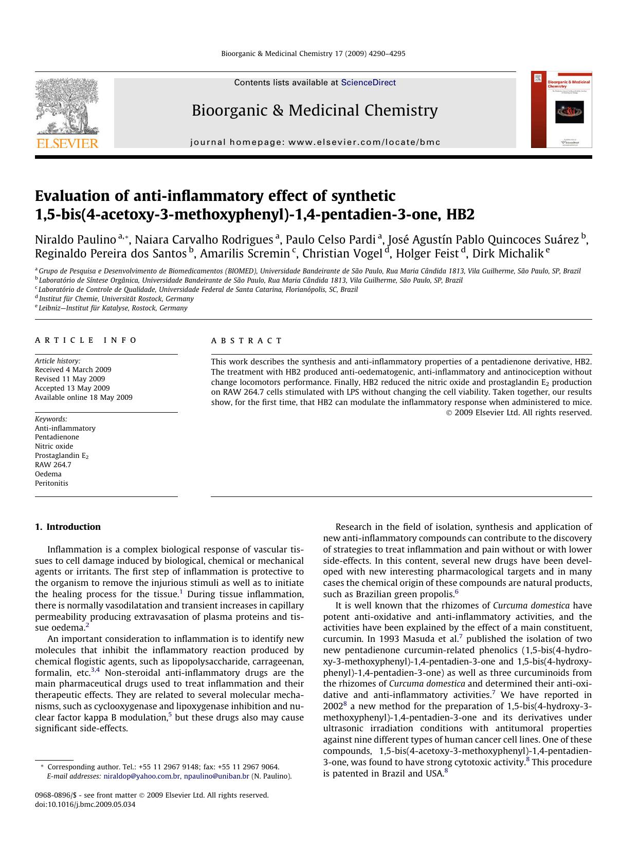 Evaluation of anti-inflammatory effect of synthetic 1,5-bis(4-acetoxy-3-methoxyphenyl)-1,4-pentadien-3-one, HB2 by unknow