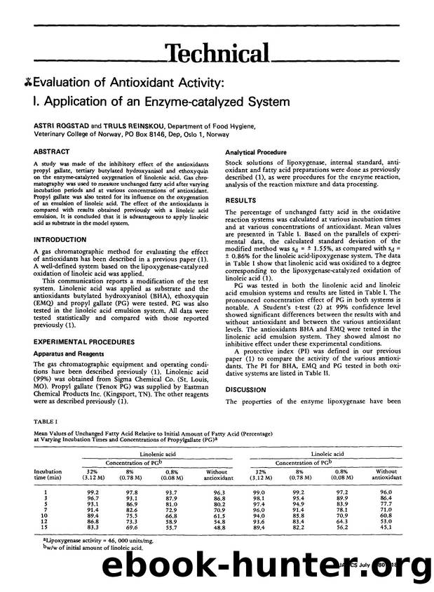 Evaluation of antioxidant activity: I. application of an enzyme- Catalyzed system by Unknown