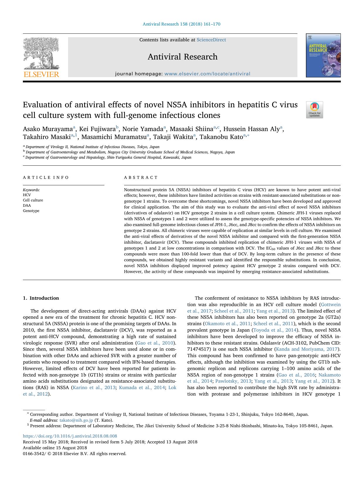 Evaluation of antiviral effects of novel NS5A inhibitors in hepatitis C virus cell culture system with full-genome infectious clones by unknow