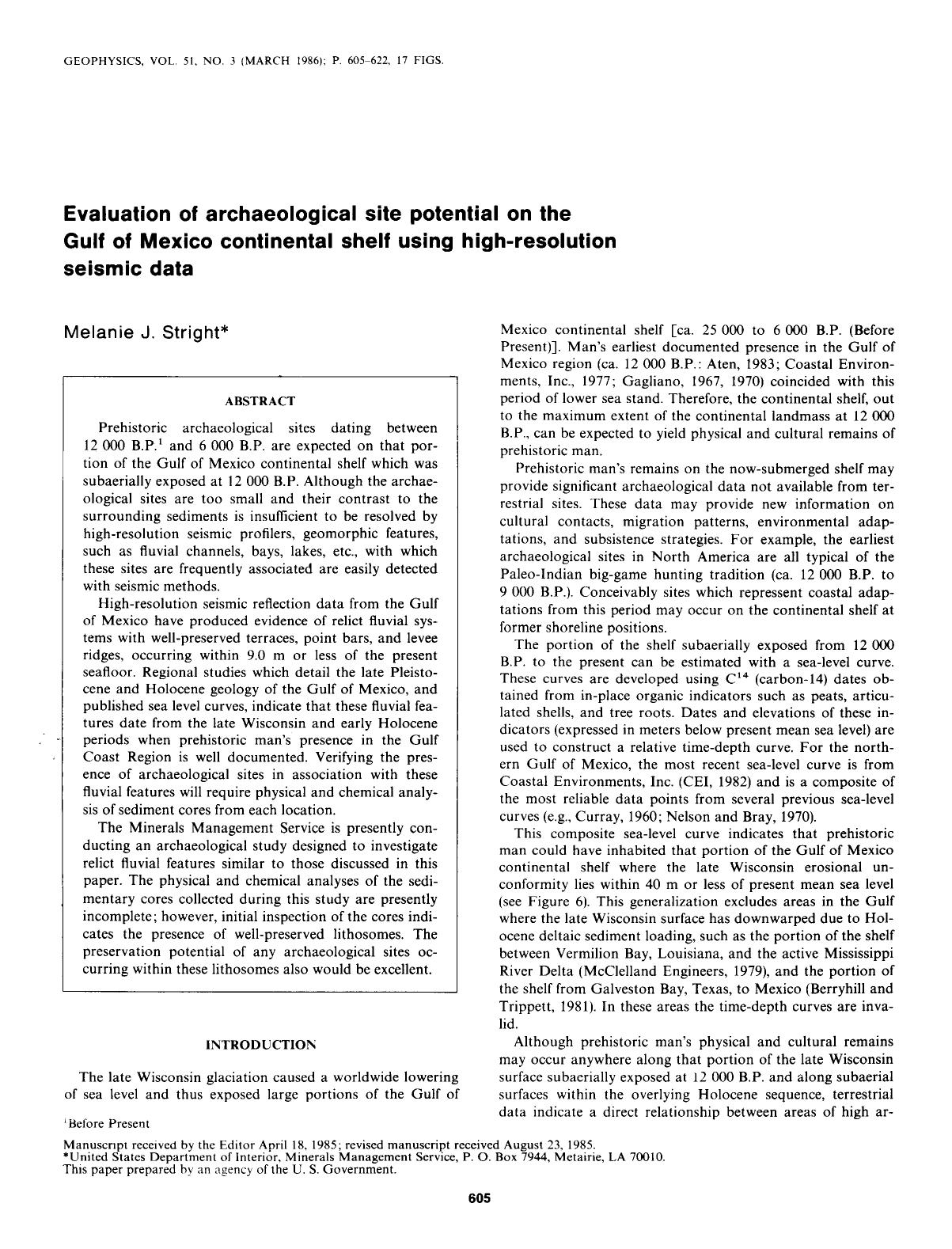 Evaluation of archaeological site potential on the Gulf of Mexico continental shelf using high-resolution seismic data by Stright M. J