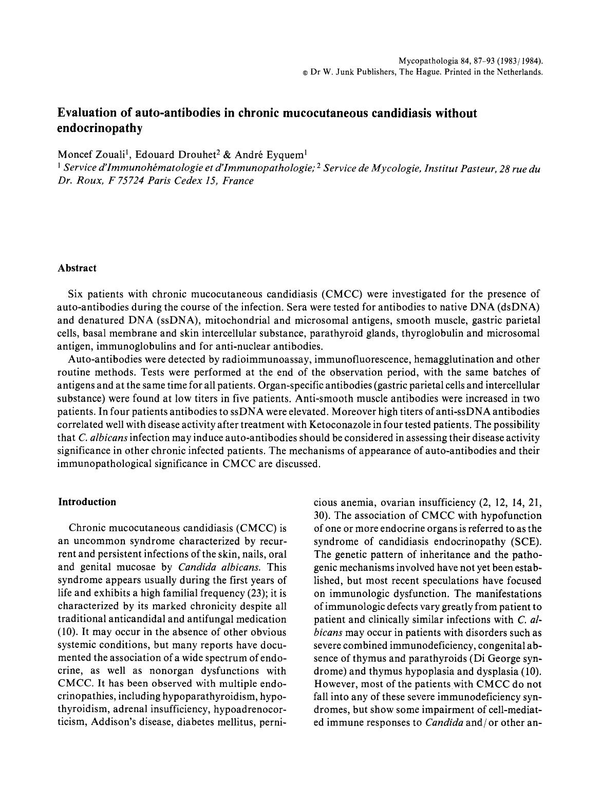 Evaluation of auto-antibodies in chronic mucocutaneous candidiasis without endocrinopathy by Unknown