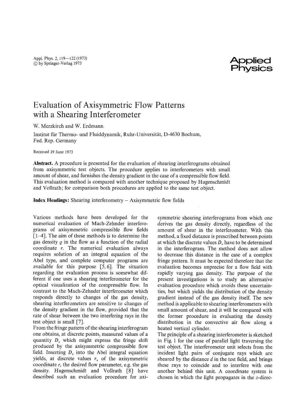 Evaluation of axisymmetric flow patterns with a shearing interferometer by Unknown