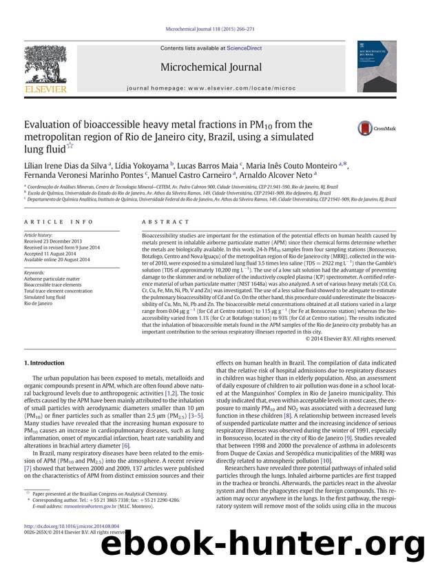 Evaluation of bioaccessible heavy metal fractions in PM10 from the metropolitan region of Rio de Janeiro city, Brazil, using a simulated lung fluid by unknow