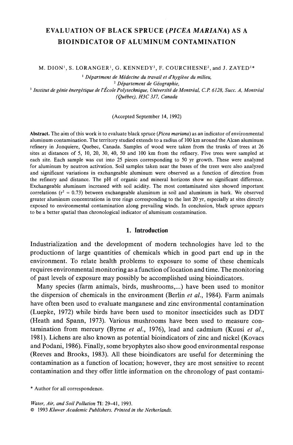 Evaluation of black spruce (<Emphasis Type="Italic">Picea mariana<Emphasis>) as a bioindicator of aluminum contamination by Unknown
