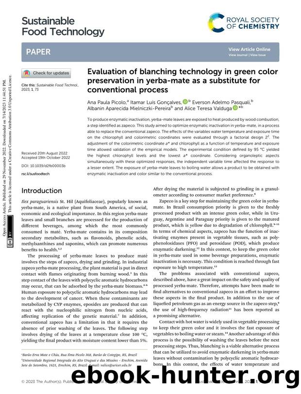 Evaluation of blanching technology in green color preservation in yerba-mate as a substitute for conventional process by unknow