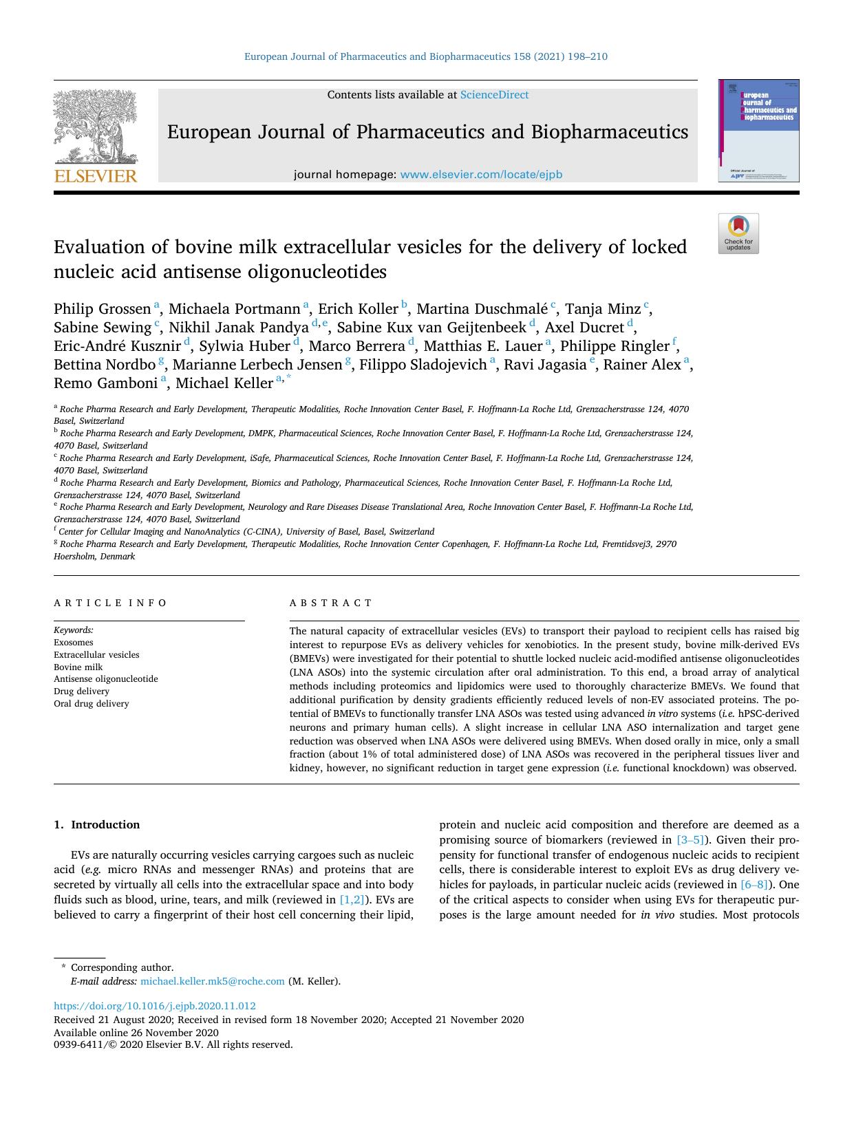 Evaluation of bovine milk extracellular vesicles for the delivery of locked nucleic acid antisense oligonucleotides by unknow