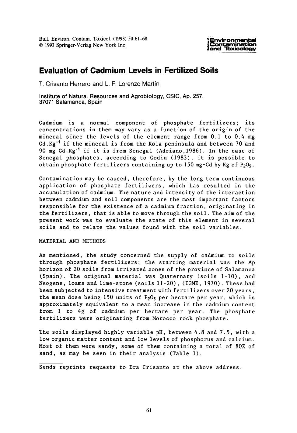 Evaluation of cadmium levels in fertilized soils by Unknown