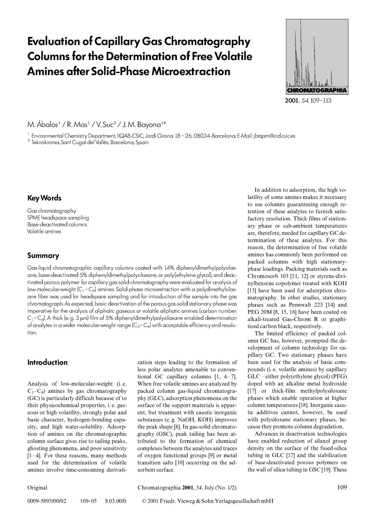 Evaluation of capillary gas chromatography columns for the determination of free volatile amines after solid-phase microextraction by Unknown