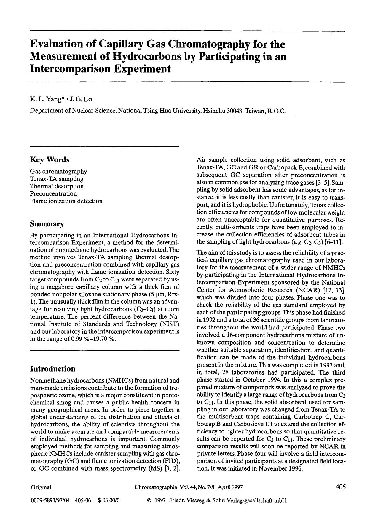 Evaluation of capillary gas chromatography for the measurement of hydrocarbons by participating in an intercomparison experiment by Unknown